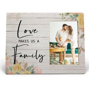 Love Picture Frame, Wedding Picture Frame, Wedding Gifts, Engagement Gifts for Couples Newly Engaged, Gifts for Newly Engaged Couple, Love Makes Us a Family Wood Photo Frame for 4x6 Photos