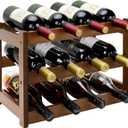 Bamboo Rack, 3-Tier 12 Bottles Storage Cabinet Shelf, Easy-Assembly Freestanding Bamboo Racks Countertop for Kitchen Pantry Dining Room Bar, Walnut