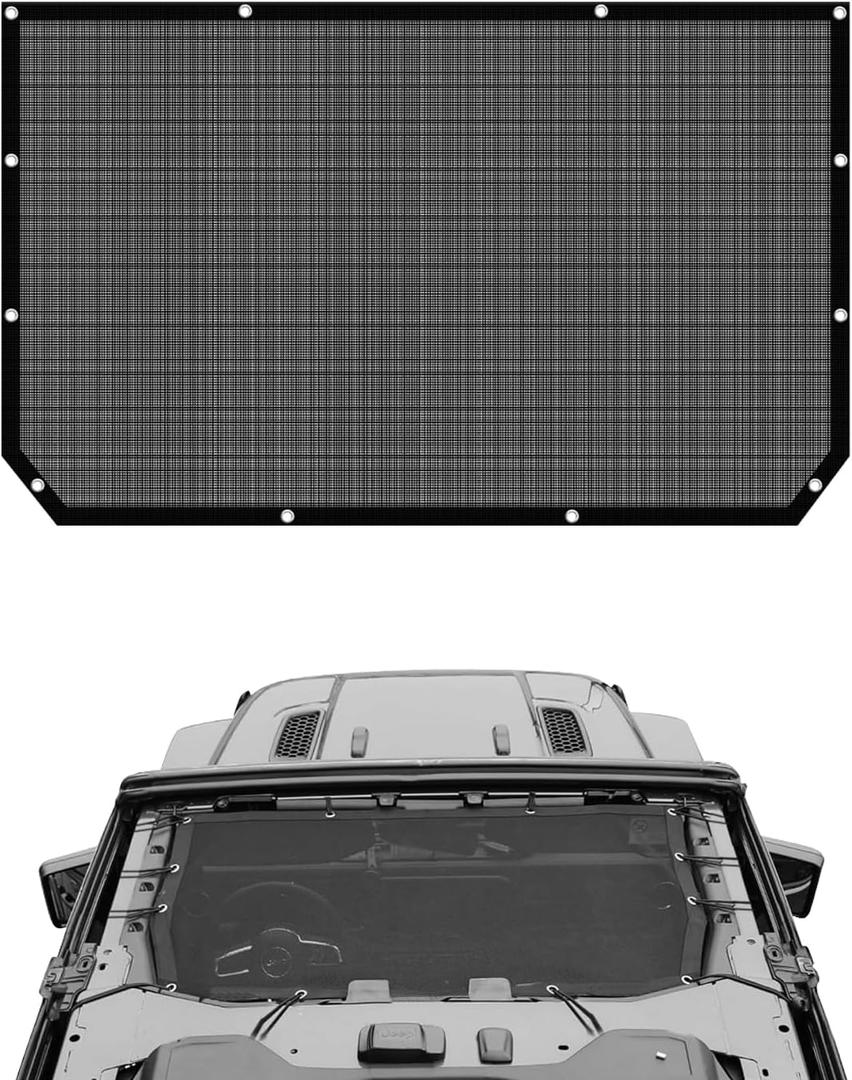 Mesh Roof JL Sunshade Top Cover for 2018-2023 Jeep Wrangler JL JLU 4XE 4 Door, Front Mesh Sun Shade UV Protection & Heat Reduction, Durable Polyester Sun Shade 2/4 Door Black