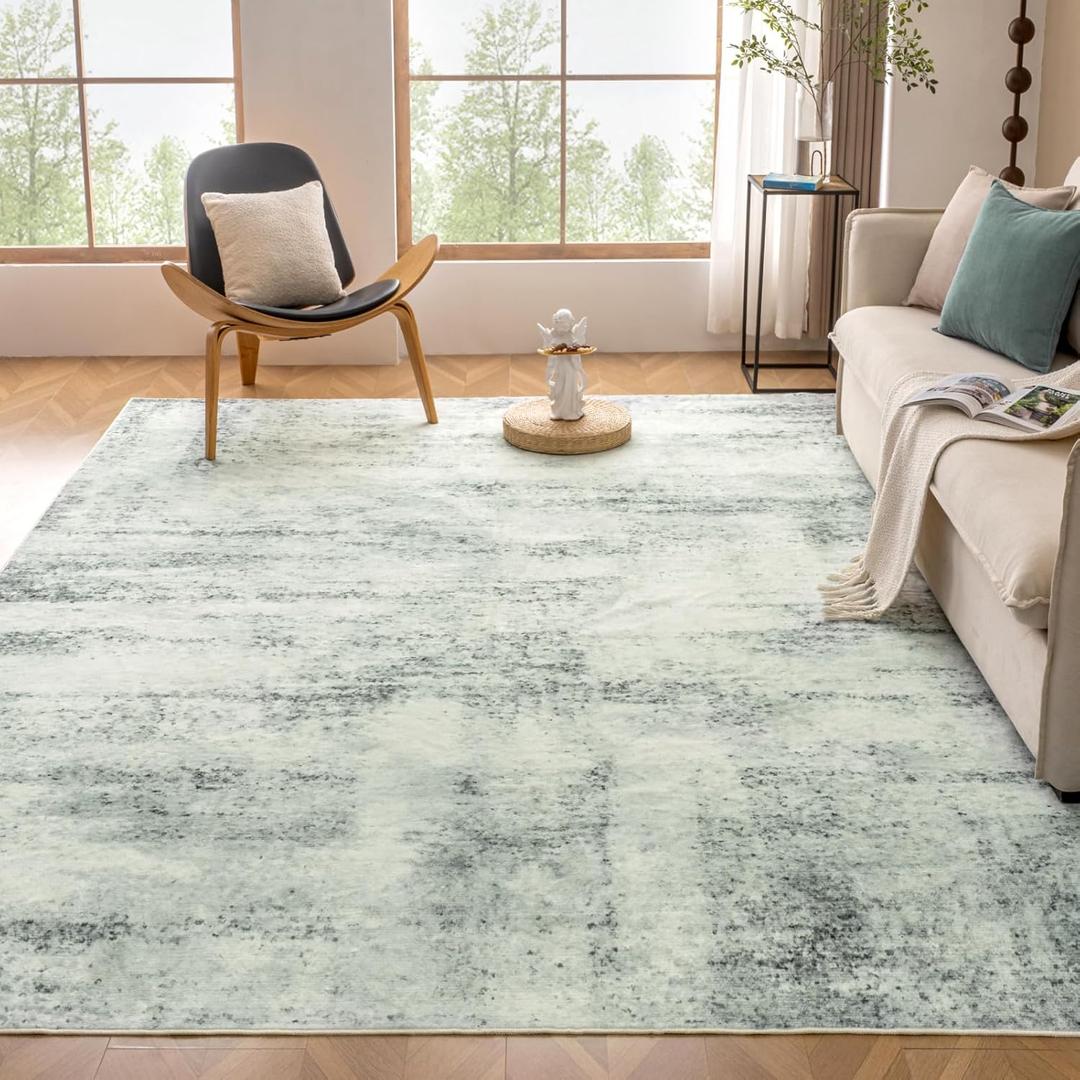 VKLIVING 6x9 Soft Living Room Rug Bedroom Modern Abstract Washable Rug with Non Slip for Dining Room Home Decor, Large Green Carpet Machine Washable Stain Resistant No Shedding, Green