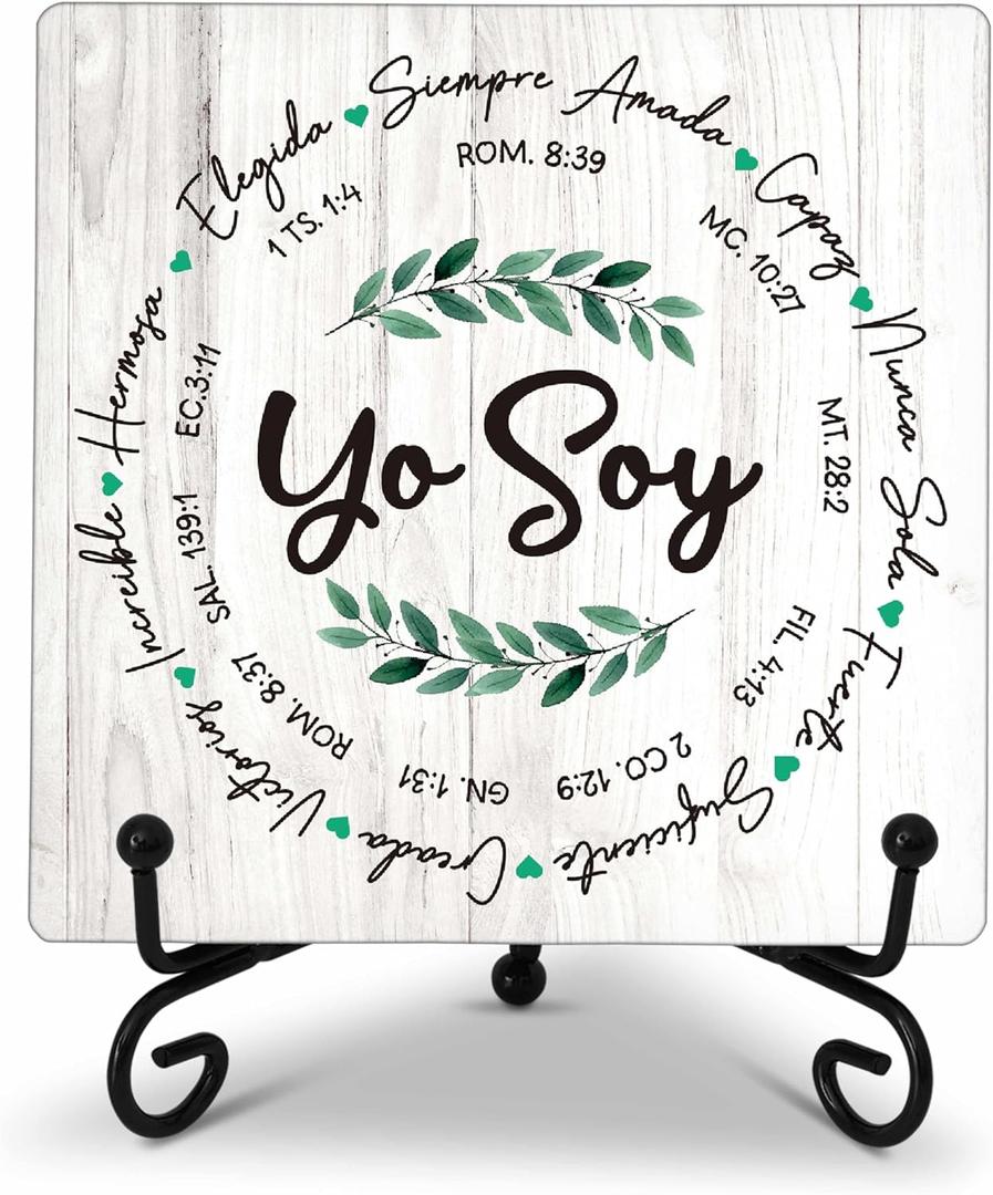 Bible Verse Decor Wood Plaque, Ya Soy Wood Block, Inspirational 5x5 Inch Christian Decor Plaque, Christmas Gifts Parties Church Religiou Decor Plaque Gifts, One Piece