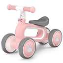 DRAMATION Baby Balance Bike, Toddler Bike for 12-36 Months, Non-Pedal Baby Walker Riding Toys with Rabbit Stickers, 4 EVA Silent Wheels, 135°Turning Limit Design, 1 Year Old Girl Gifts, Pink