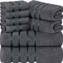 Utopia Towels 8-Piece Luxury Towel Set, 2 Bath Towels, 2 Hand Towels, and 4 Wash Cloths, 600 GSM Ring Spun Cotton Highly Absorbent Viscose Stripe Towels Ideal for Everyday use (Grey)