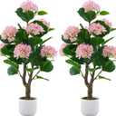 Artificial Hydrangea Tree 2 Pack, 3FT Faux Hydrangea Plant in Pot with Pink Flowers, Greenery Potted Plant for Indoor Outdoor Office Home Porch Decor, Pink