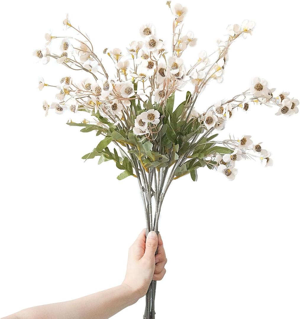6 Pcs Wildflowers Artificial Flowers Bulk, 22.4 Inch Vintage Faux Plum Blossom Branches Silk Flowers for DIY Bouquet, Floral Arrangement, Home Wedding, Table Decorations (Champagne)