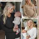 Huukeay 3 Pack Women's Thermal Maternity Shirts Long Sleeve Fleece Lined Pregnancy Tops Split Side V Neck Maternity Clothes (Black, L)