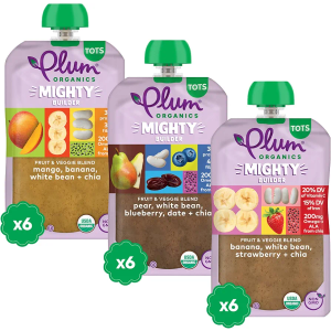 Plum Organics - 12+ Months Organic Baby Food Variety Pack - 3 Flavors - Non-GMO - Fruit & Veggie Blends On-The-Go Pouches for Baby and Toddler Meals - Quality Tested Ingredients - 4 oz (Pack Of 18)