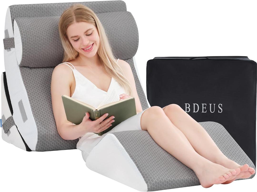 BDEUS 4PCS 25 Inch Extra Wide Orthopedic Bed Wedge Pillow Set, Memory Foam Adjustable Wedge Pillow Post Surgery for Back, Neck and Leg Pain Relief-Acid Reflux and GERD for Sleeping, with Travel Bag