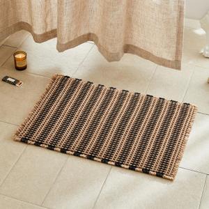 TYUU Waffle Bath Mat, Boho Bathroom Rugs Non Slip Washable Super Absorbent Quick Dry Bath Mat Farmhouse Bathroom Decor, 30"x20" Black and Khaki