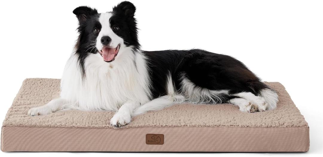 Bedsure Dog Bed for Large Dogs - Orthopedic Waterproof Puppy Beds with Removable Washable Cover, Egg Crate Foam Pet Mat, Suitable for Pet Up to 65 lbs (36.0"L x 27.0"W x 3.0"Th, Light Brown)