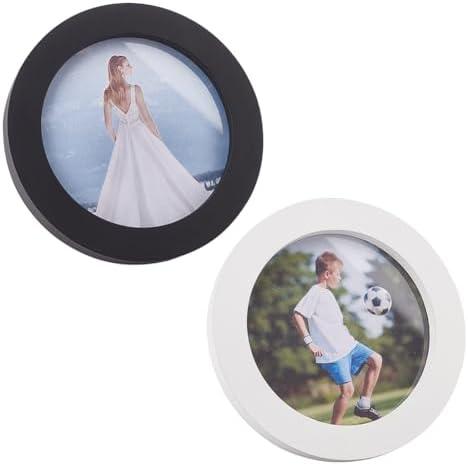 FINGERINSPIRE 2Pcs Round Wooden Photo Frame Round Photo Display Frame Wall Hanging Picture Frames for Home Office Wall Decor Inner Diameter 4.5 Inch Black & White