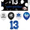 13th Birthday Decorations for Boys Include Happy 13th Birthday Banner-Backdrop-13 Birthday Balloons-Foil Balloons-Cake Topper-Cupcake Toppers-Hanging Swirl for 13 Year Old Boy Birthday Decorations