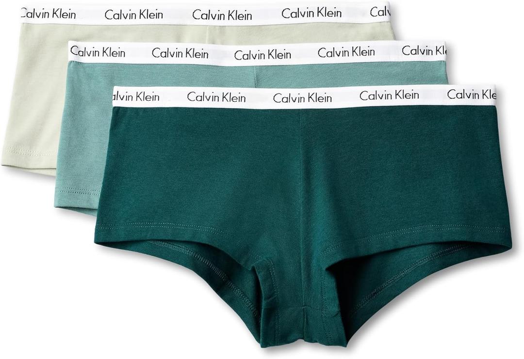 3 x Calvin Klein Carousel Logo Cotton Stretch Boyshort Panties, 3 Pack (Medium)