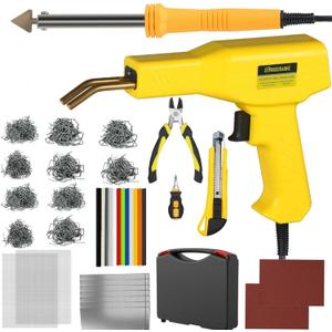 Plastic Welder, 2 in 1 Plastic Welding Kit, SONNLER 1000PCS Hot Stapler Plastic Repair Kit For Car Bumper Crack Repair with Iron, Rods, Metal Mesh, Abrasive Paper, Aluminum Tape (Yellow)