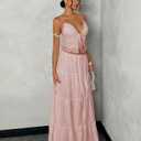 Floerns Women's 2 Piece Outfit Tie Front Camisole Top Tiered Maxi Skirt Set (Pink, M)