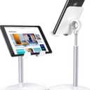 LISEN Cell Phone Stand Adjustable Phone Holer for Desk, Computer Office Desk Accessories for iPhone 16 Holder Women Kitchen Essentials Fits All Mobile Phones Switch Kindle iPads Tablet 4-10in, White