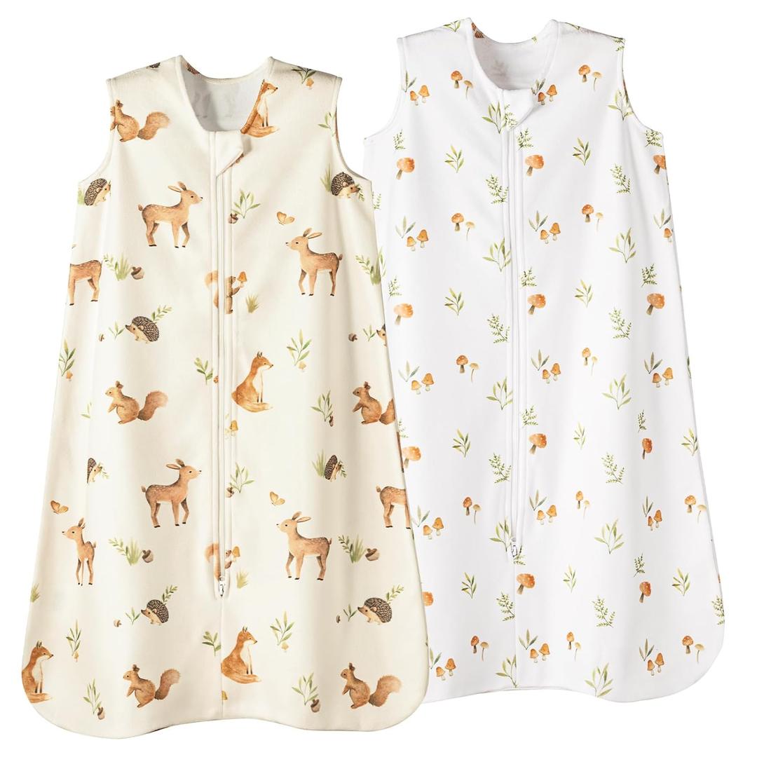 david's kids Micro Fleece Baby Sleep Sack 18-24 Months, Soft Warm Baby Wearable Blankets with 2-Way Zipper, 2 Pack Sleeping Bags for Toddler Boys Girls Neutral, X-Large Size, Forest/Woodland Animals