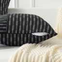 Kevin Textile Ink Black and Beige Patchwork Farmhouse Throw Pillow Covers 18 x 18 Inch, Pack of 2 Striped Linen Decorative Pillow Case for Sofa Couch Chair Bedroom Modern Decor