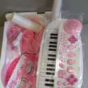 Kids Piano Toy Keyboard with Bench - Rose Pink 31 Keys Portable Electronic Multi-Functional Music Instrument with Microphone and Chair 3 4 5 Years Girls Birthday Gift