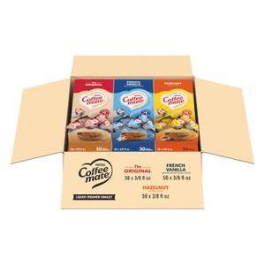 Nestle Coffee mate Creamer Singles Variety Pack, Original, French Vanilla, Hazelnut, Non Dairy, No Refrigeration, 150 Count (Pack of 3) (EXP 06/01/26)