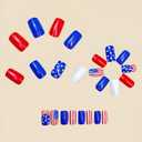 Independence Day Press on Nails Medium Square Fake Nails 4th of July Nails Press Ons with Star Design Patriotism False Nails Blue Red Glue on Nail Glossy Full Cover Stick on Nail for Women 24Pcs