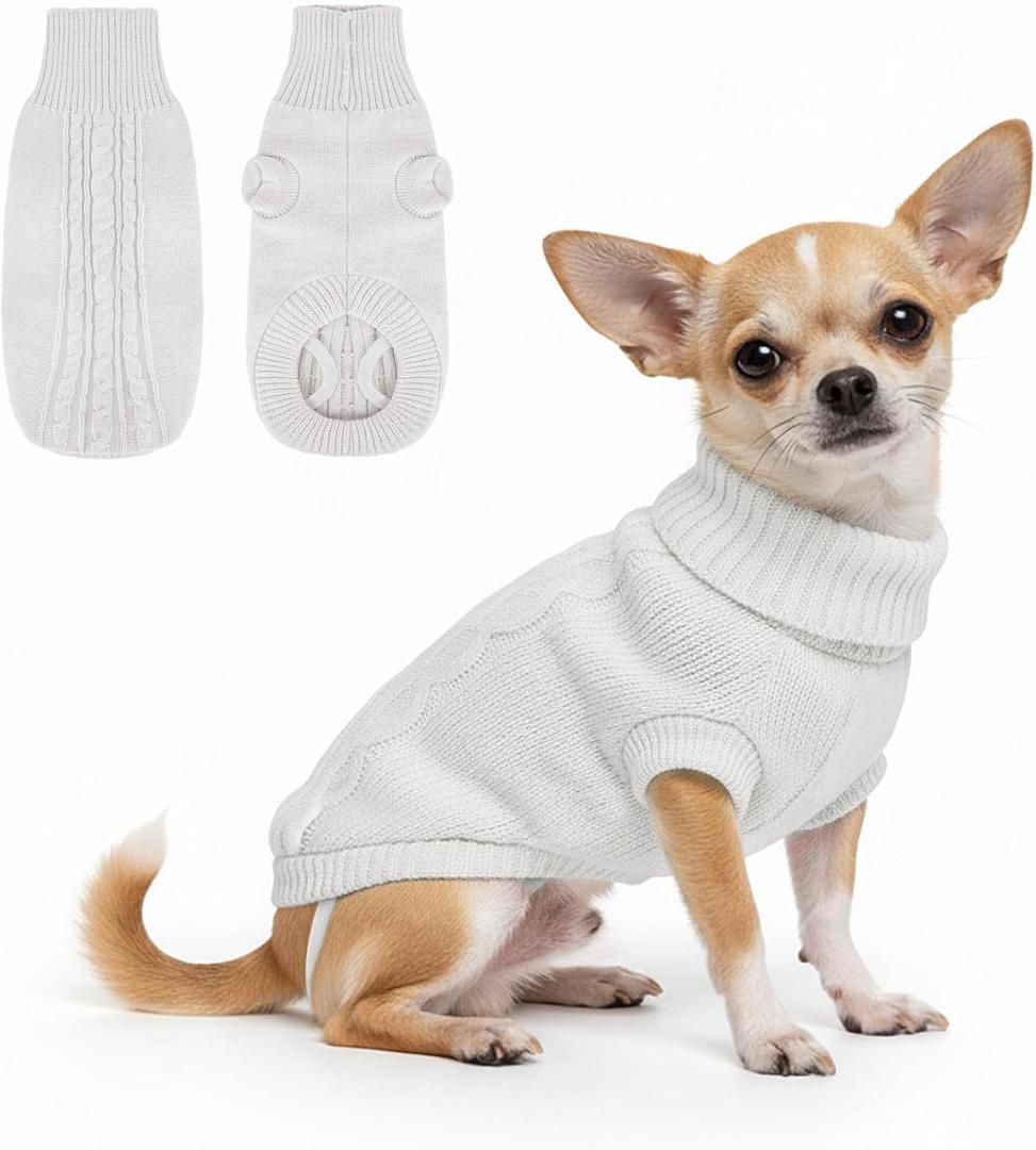 Knitted Sweater for Small Large Dogs Girl Boy Warm Fleece Cable Turtleneck Sweater for Chihuahua Pug Labrador Golden Retriever Cold Weather, Size XS