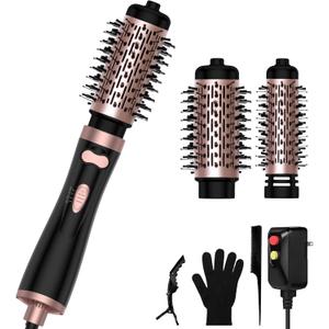 3 in 1 Rotating Hair Dryer Brush, Auto Rotating Blow Dryer Brush Spinning with 2 Brushes (2" & 1.5"), Negative Ionic Brush Blow Dryer, Round Brush Blow Dryer Volumize Curling 100-120V