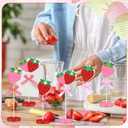 Briwooody 6 Pcs Strawberry Table Decorations Red Pink Strawberry Tiered Tray Decor Summer Wooden Sign Rustic Tabletop Centerpiece Farmhouse Tall Standing for Birthday Baby Shower Party Home Decor