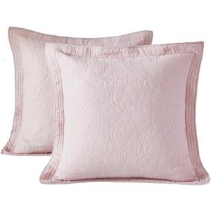 WINLIFE 100% Cotton Quilted Euro Sham Covers, 2 Pack Cotton 26'' x 26'' Pillow Covers, Soft and Breathable Euro Shams, Square Pillow Shams, Dusty Pink