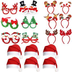 18pcs Christmas Glitter Party Glasses Frames Headband with Caps Decorations Accessories for Christmas Party Favors Holiday Favors (Glass&Headband)