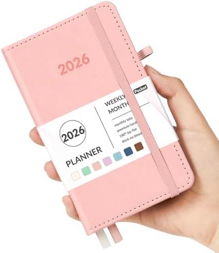 Forvencer Pocket Planner 2026, Weekly Monthly Planners with Month Tabs for Purse, 3.5" x 6", Jan 2026-Dec 2026, Cute Small Daily Academic Calendar, Elastic Band, Hardcover Agenda for Women, Teacher