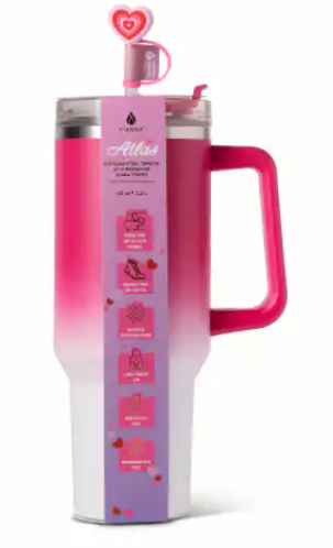 Manna Valentines™ Atlas Tumbler Stainless Steel - Pink Ombre
Water Tumbler with Protective Straw Topper 40 Oz