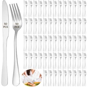 100 Pcs Silverware Set - Includes 50 Forks and 50 Knives - Stainless Steel Forks and Knives Flatware Tableware Cutlery Set for Wedding Dinner Party Restaurant Holiday Party