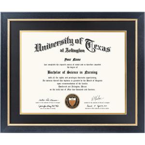 GMFrames 11x14 Wood Diploma Frame with Black Mat or Display 14x17 Certificates without Mat,Tempered Glass,Rustic Black Finish with Gold Trim