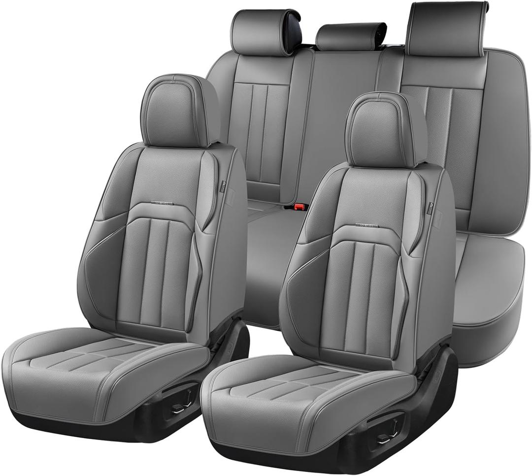 Coverado Car Seat Cover, Cover for Cars Full Seat, Premium Leather, Universal Fit Waterproof Seat Protectors, Car Seat Cushion Non-Slip for Most Cars-Gray
