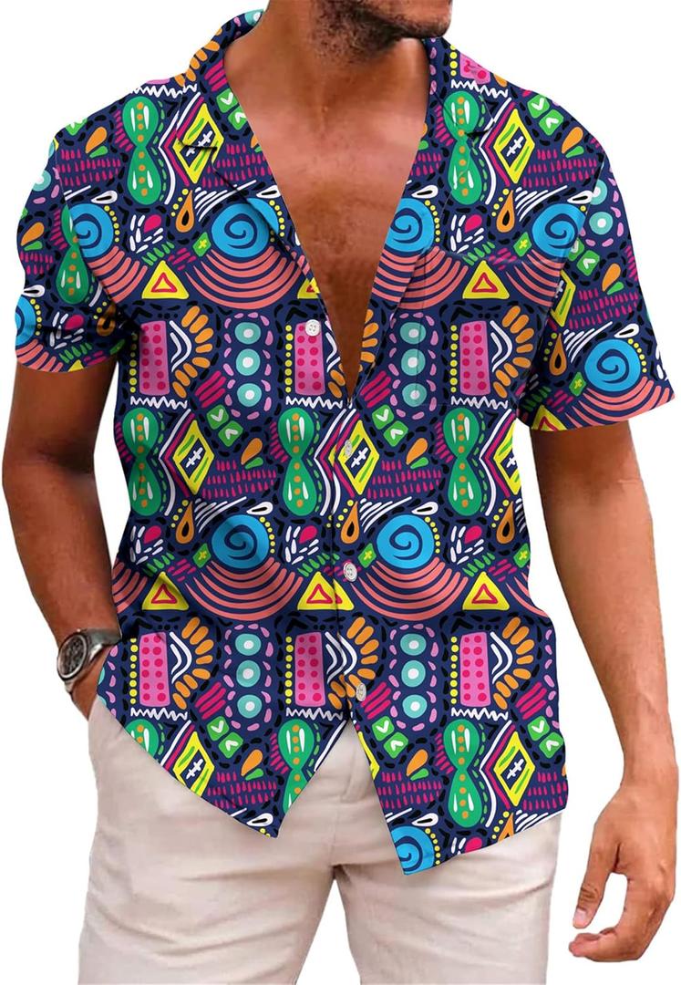 KYKU Mexico Shirt for Men Funny Beach Shirts Hawaiian Button Down Short Sleeve (Black, S)