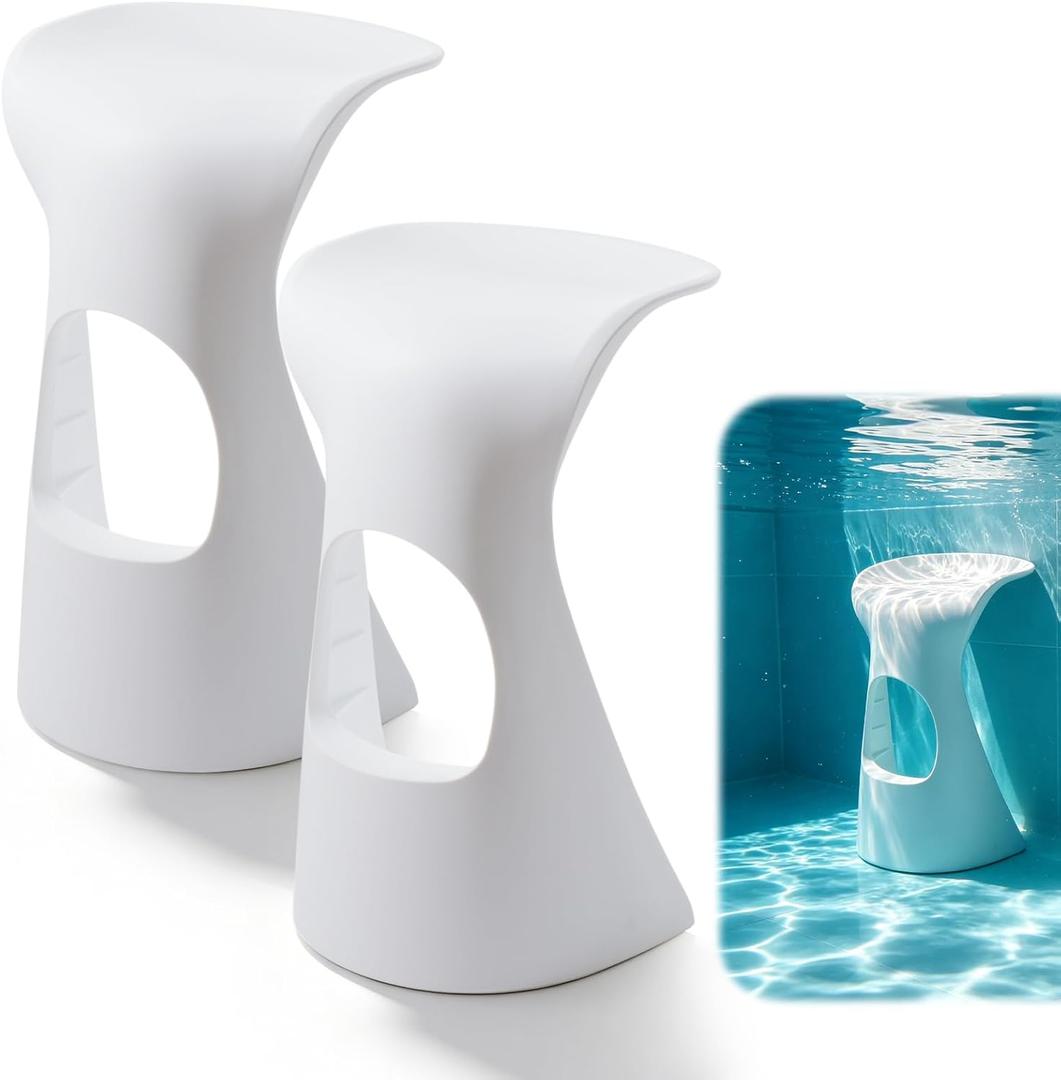YEXEXINM 2 Pcs in Pool Stool 30-inches Tall Swim Up Pool Stools for Underwater Use Waterproof Weighted Bar Stool for Inside Pool, Patio Deck Seating,Outdoor Poolside, White