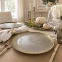 Hafyow Gold Glass Charger Plates, Set of 4, 13 Inch Round Clear Chargers for Dinner Settings with Bottom Foil Accent for Wedding Party Table Decor