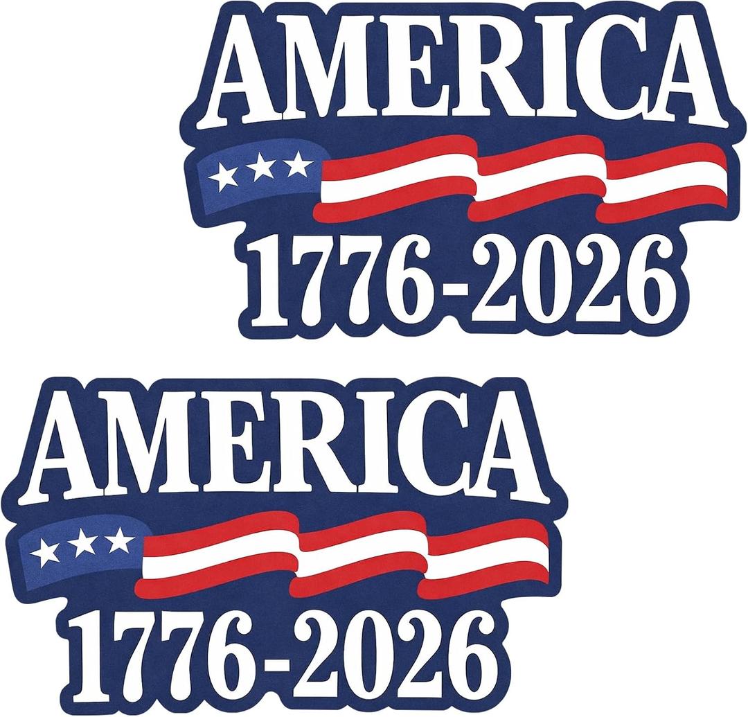2 Pack 250th Independence Anniversary Stickers 1776-2026 Patriotic USA Flag Vinyl Decal, Waterproof Outdoor Sticker for Car Window, Truck & Laptop (12 x 8 inch)