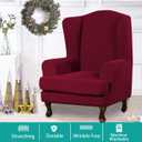 Turquoize Wingback Chair Covers 2 Piece Wing Chair Slipcover Stretch Slipcovers for Wingback Chairs Wing Chair Cover Spandex Jacquard Fabric with Elastic Bottom Non-Slip Furniture Cover, Burgundy