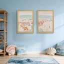 Framed Vintage Beach Canvas Wall Art 2Pcs Coastal Home Decor 24x16 Inch