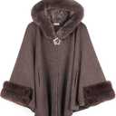 Dahlia Women's Winter Poncho Cape – Luxurious Faux Fur-Trimmed, Shed-Free, Silky Touch, Fleece-Lined Elegant Cloak, Camel Medium