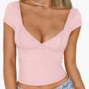 Womens Summer V-Neck Backless Cute Tops Going Out Sexy Slim T-Shirts Y2K Clothes Corset Spring Outfits 2026, M