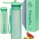 Hydracy Water Bottle with Times to Drink & Straw - Large 32 Oz BPA Free Motivational Water Bottle & No Sweat Sleeve -Leak Proof Gym Bottle with Time Marker - Ideal for Fitness, Sports & Outdoors