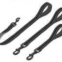 Cymiler Nylon Short Traffic Leash with Padded Handle, 3 Sizes - Small to Large, Reflective Threads - Black