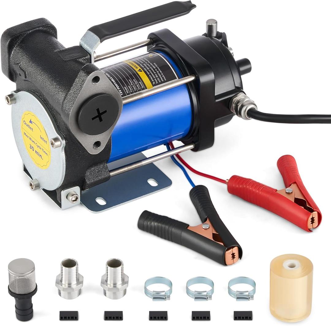 Orion Motor Tech 12 GPM Gasoline Transfer Pump, 12V Priming Electric Fuel Transfer Pump for Diesel Kerosene Light Fuels, Automatic Oil Transfer Pump with Overheat Protection Inner Bypass Valve