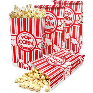 100 Pcs Flat Bottom Popcorn Bags, 2 oz Paper Popcorn Bags for Family Movie Night Baseball Themed Carnival Christmas Birthday Party