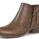 Mysoft Women's Ankle Boots Low Chunky Heel Round Toe Casual Comfortable Short Booties with Side Zipper (7 Wide, Khaki Pu)