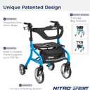 Drive Medical Nitro Sprint Foldable Rollator Walker with Seat - Lightweight Support - Large Wheels - Compact Folding Design - Adjustable Comfort - Standard Size - Blue