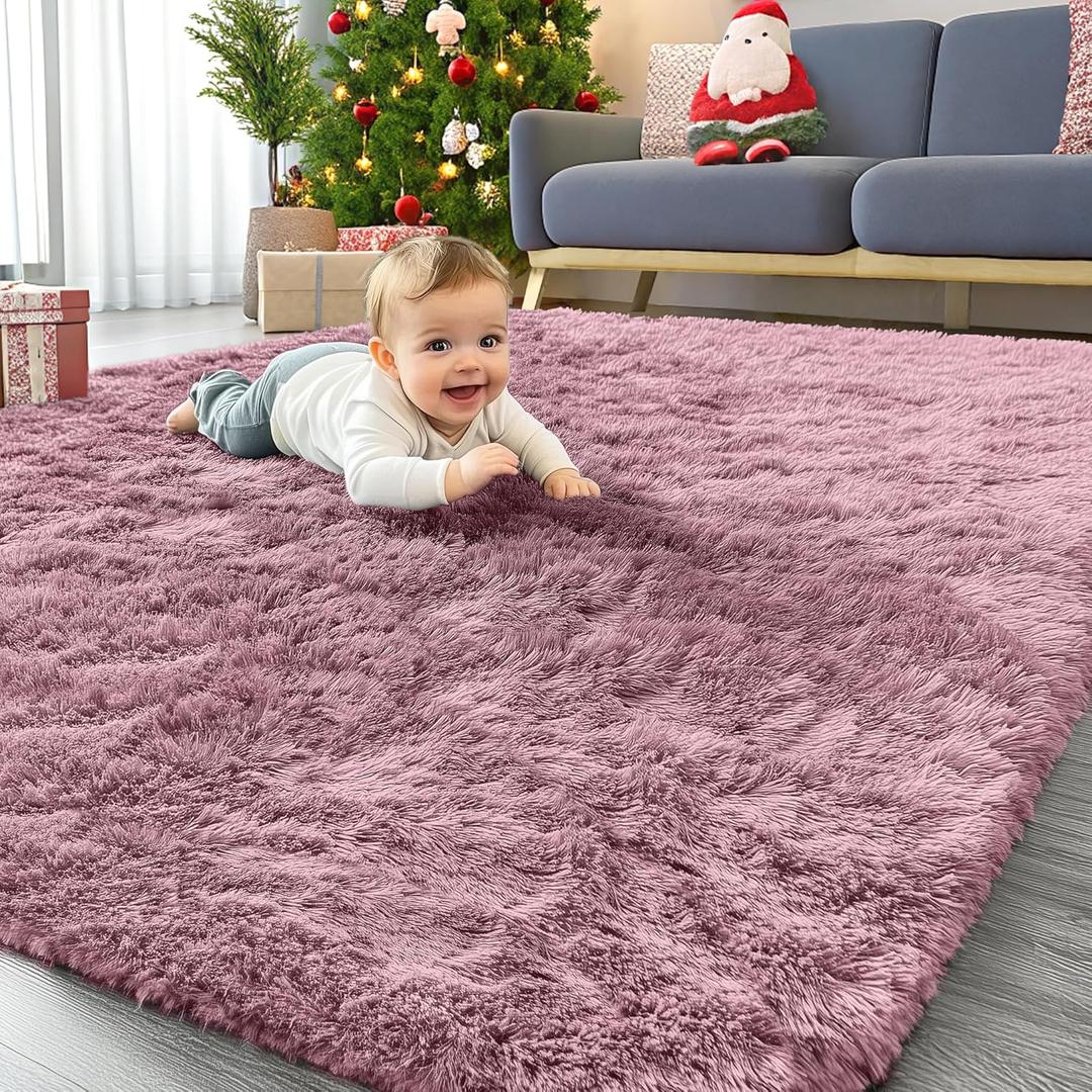 OLANLY Area Rugs for Living Room Bedroom, Machine Washable 4x5.9 ft Soft Fluffy Shaggy Bedside Rug, Indoor Floor Carpet for Kids Girls and Boys, Dorms, Nursery Rooms, Home Decor Aesthetic, Blush